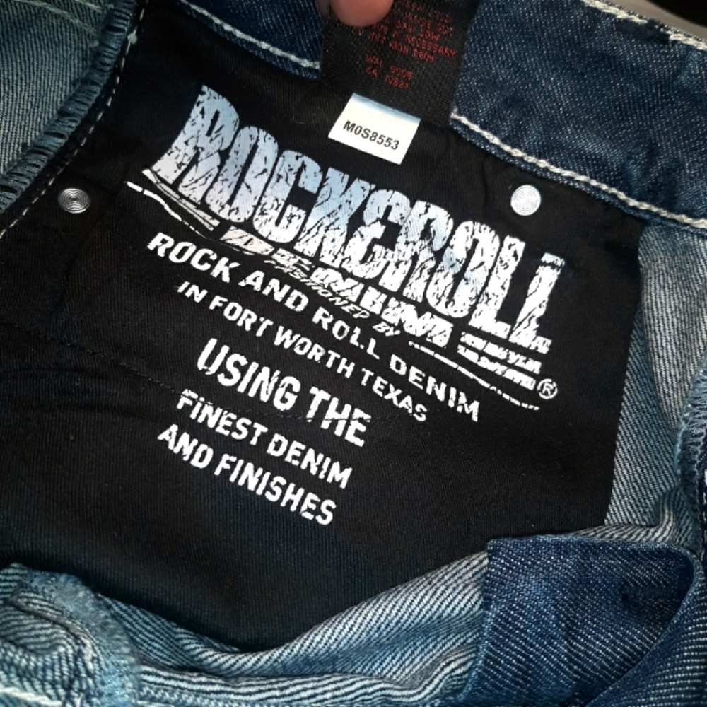 Mens blue jeans, ROCK AND ROLL DENIM 33 waist 38 length.